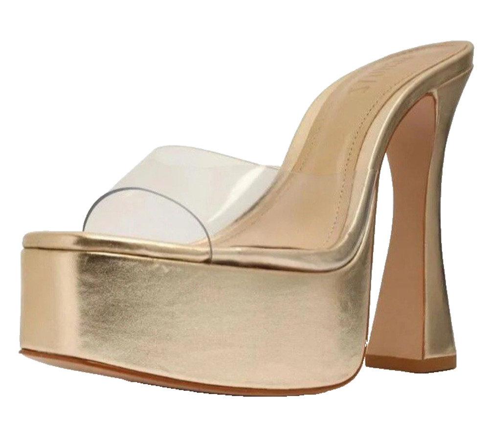 SCHUTZ Clear Platform Sandals Nude Beige Heels Metallic Transparent Haila 10 B